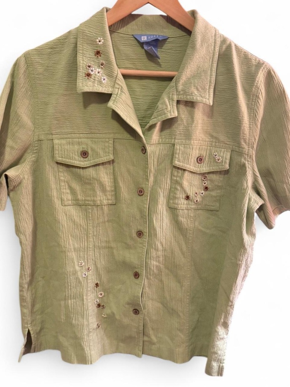 Koret Light Olive Green Embroidered Button-Front Shirt